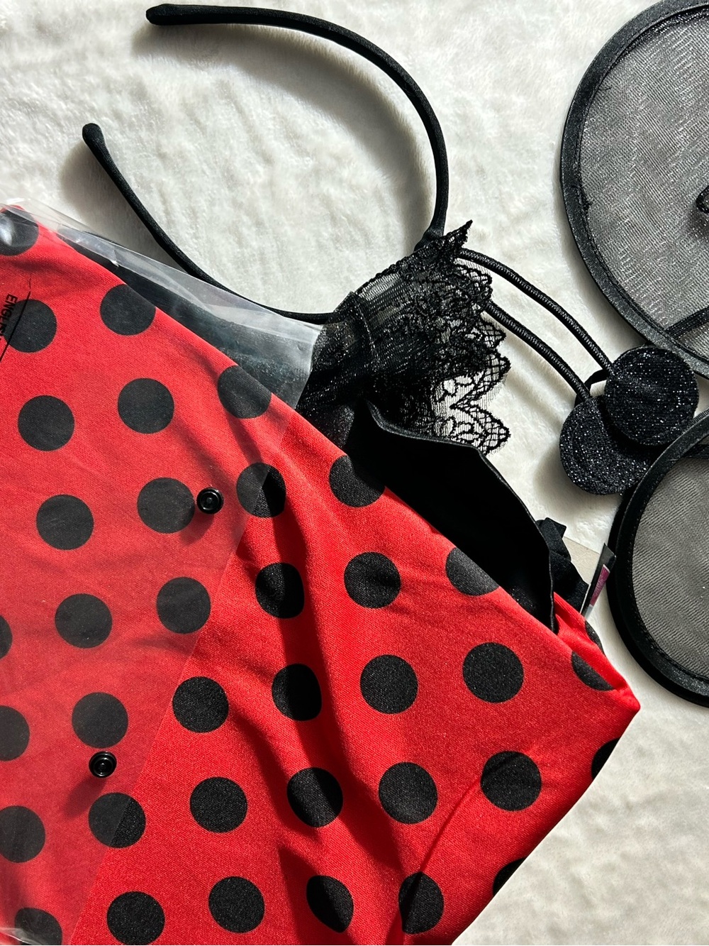 Red and Black Girl's Ladybug Costume Headband, Wings & Leggings Size XL (14-16) - Picture 7 of 7
